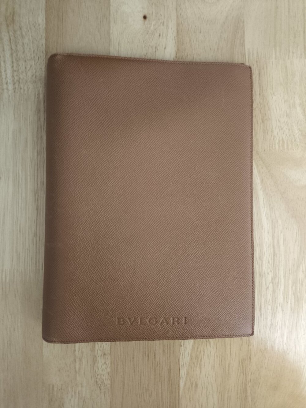 VTG BVLGARI Brown Pebbled Leather Notebook Agenda Portfolio Cover Made in Italy
